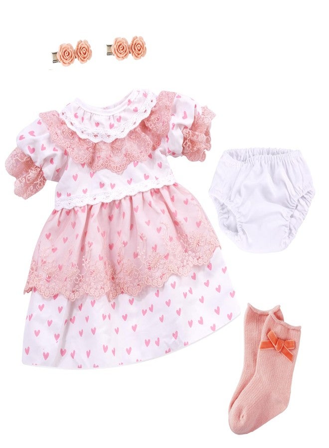 BABESIDE مجموعة ملابس وإكسسوارات دمى الأطفال حديثي الولادة من بيبي سايد، 5 قطع، مناسبة للدمى من 17 إلى 22 بوصة، تتضمن فستانًا وجوارب وحفاضات قابلة لإعادة الاستخدام ومشابك شعر على شكل وردة وردية لدمى الأطفال الواقعية للبنات. - Image 1